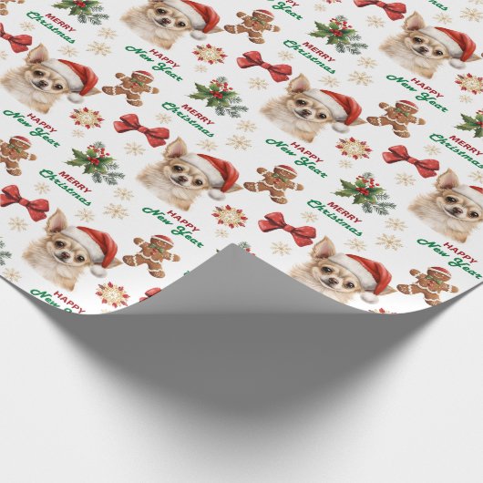 Santa Hat Chihuahua Dog Christmas Geschenkpapier (Ecke)