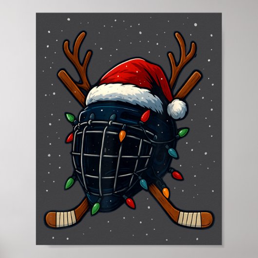 Santa Hat Christmas Ice Hockey Helmet Player Reind Poster (Vorne)