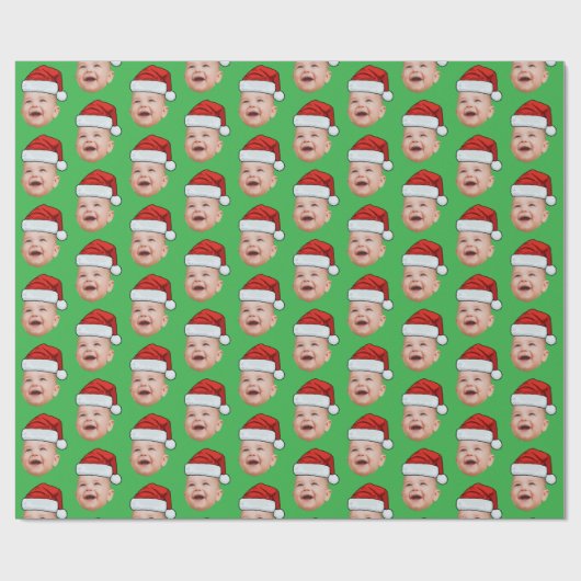 Santa Hat Custom Face Photo Christmas Geschenkpapier (Flach)