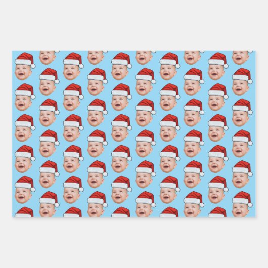 Santa Hat Custom Face Photo Christmas Geschenkpapier Set (Vorderseite 3)