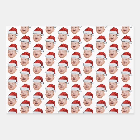 Santa Hat Custom Face Photo Christmas Geschenkpapier Set (Vorderseite 2)