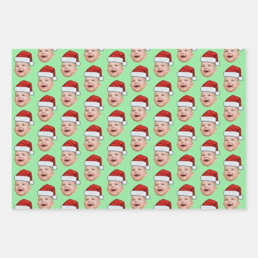 Santa Hat Custom Face Photo Christmas Geschenkpapier Set (Vorderseite)