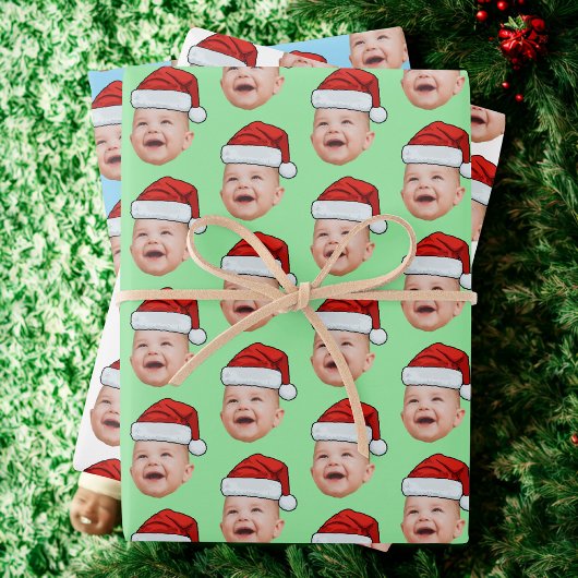 Santa Hat Custom Face Photo Christmas Geschenkpapier Set