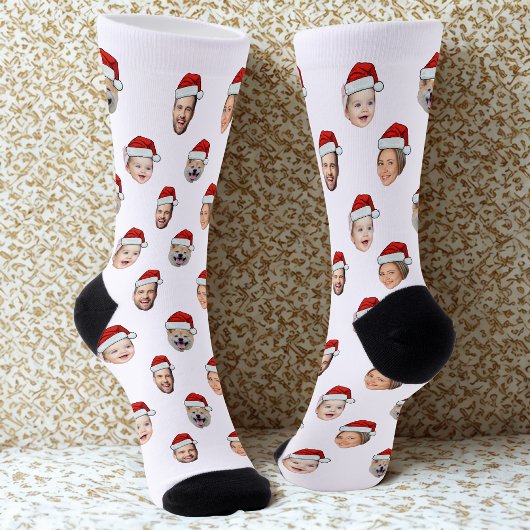 Santa Hat Custom Family Face 4 Photos Christmas Socken