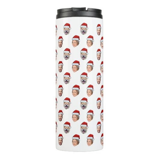 Santa Hat Custom Family Face 4 Photos Christmas Thermosbecher (Rückseite)