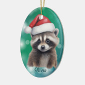 Santa Hat Cute Raccoon Kids Ceramic Ornament (Links)