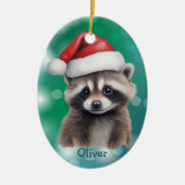 Santa Hat Cute Raccoon Kids Ceramic Ornament (Vorne)