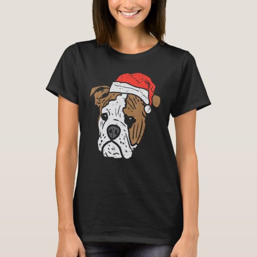 Santa Hat English Bulldog Christmas Pet Dog  Owner T-Shirt (Vorderseite)
