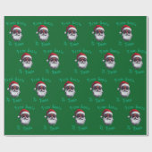 Santa Hat Face Personalize Christmas Green gift Geschenkpapier (Flach)