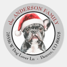 Santa Hat French Bulldog Return Address Runder Aufkleber