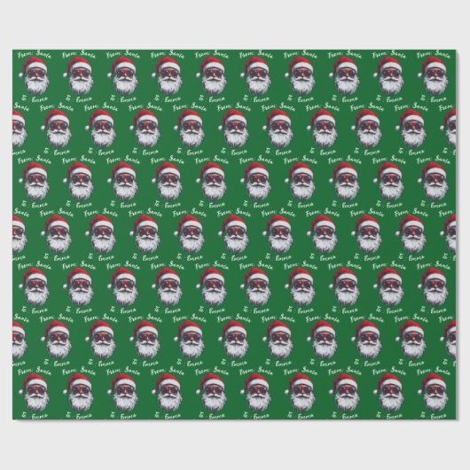 Santa Hat Gift Wrap, Custom Name Holiday Gift Geschenkpapier (Flach)