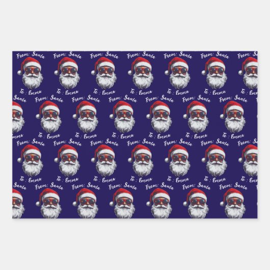 Santa Hat Gift Wrap, Custom Name Kids Boy Girls Geschenkpapier Set (Vorderseite 3)