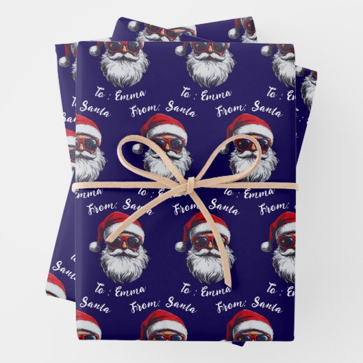 Santa Hat Gift Wrap, Custom Name Kids Boy Girls Geschenkpapier Set (Beispiel)