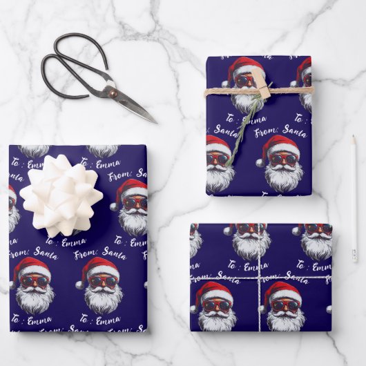 Santa Hat Gift Wrap, Custom Name Kids Boy Girls Geschenkpapier Set (Vorderseite)