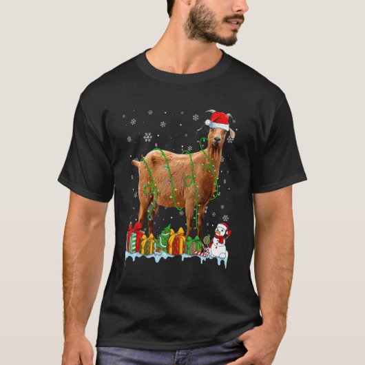 Santa Hat Goat Christmas Lights Animals T-Shirt (Vorderseite)