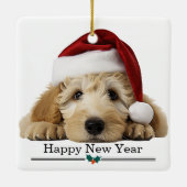 Santa Hat Goldendoodle Dog Merry Christmas Keramikornament (Rückseite)
