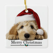 Santa Hat Goldendoodle Dog Merry Christmas Keramikornament (Vorderseite)