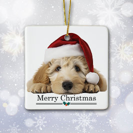 Santa Hat Goldendoodle Dog Merry Christmas Keramikornament