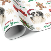 Santa Hat Japanese Chin Dog Christmas Geschenkpapier (Rolleneckpunkt)