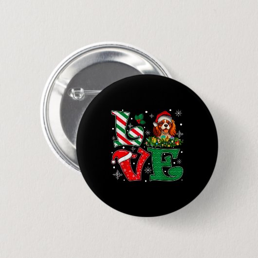 Santa Hat Love Cavalier King Charles Spaniel Dog X Button (Vorne & Hinten)