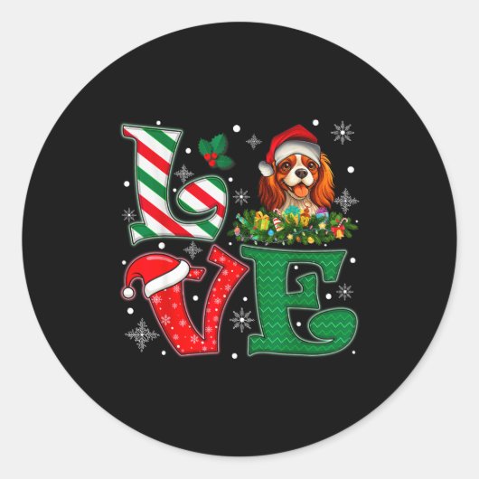 Santa Hat Love Cavalier King Charles Spaniel Dog X Runder Aufkleber (Vorderseite)