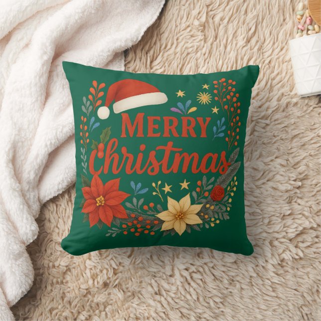 Santa Hat Merry Christmas Throw Pillow Kissen (Decke)