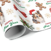 Santa Hat Miniature American Shepherd Christmas Geschenkpapier (Rolleneckpunkt)