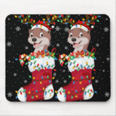 Santa Hat Otter Animal In Socks Xmas Tree Lights T Mousepad (Vorne)