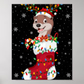Santa Hat Otter Animal In Socks Xmas Tree Lights T Poster (Vorne)