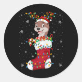 Santa Hat Otter Animal In Socks Xmas Tree Lights T Runder Aufkleber (Vorderseite)