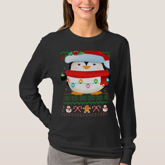 Santa Hat Penguin Bird Xmas Lights Ugly Penguin Ch T-Shirt (Vorderseite)