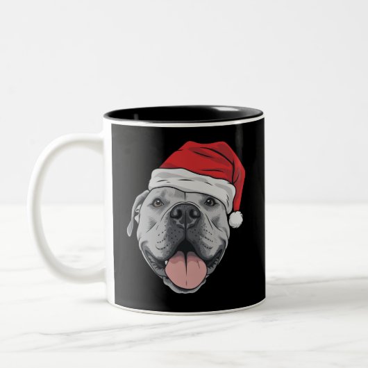 Santa Hat Pitbull Pit Christmas Xmas Pet Dog Lover Zweifarbige Tasse (Links)