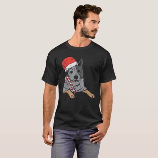 Santa Hat Red Blue Heeler Australian Cattle Dog Ch T-Shirt (Vorne ganz)