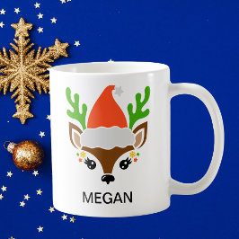 Santa Hat Reindeer Face Holiday Kaffeetasse