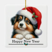 Santa Hat Shetland Sheepdog Puppy Merry Christmas Keramikornament (Rückseite)