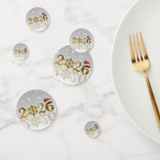 Santa Hat & Snowflake | Golden Happy New Year 2026 Konfetti (Gruppe)