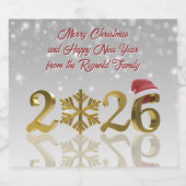 Santa Hat & Snowflake | Happy New Year Golden 2026 Schaumweinetikett (Einzelnes Label)
