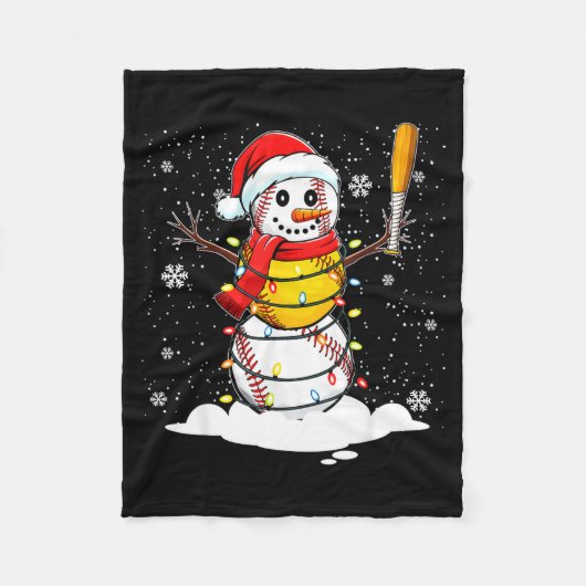 Santa Hat Snowman Xmas Funny Baseball Softball Chr Fleecedecke (Vorderseite)