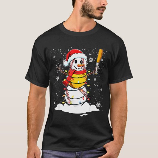 Santa Hat Snowman Xmas Funny Baseball Softball Chr T-Shirt (Vorderseite)