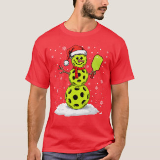 Santa Hat Snowman Xmas Funny Pickleball Lover Chri T-Shirt