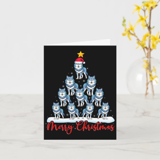 Santa Hat Ugly Xmas Funny Wolf Christmas Tree Karte (Gelbe Blume)