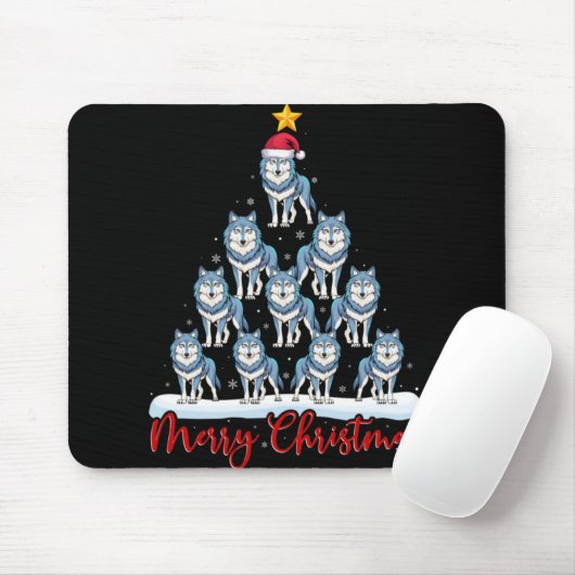 Santa Hat Ugly Xmas Funny Wolf Christmas Tree Mousepad (Mit Mouse)
