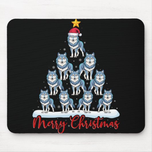 Santa Hat Ugly Xmas Funny Wolf Christmas Tree T Sh Mousepad (Vorne)