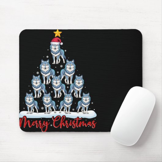 Santa Hat Ugly Xmas Funny Wolf Christmas Tree T Sh Mousepad (Mit Mouse)