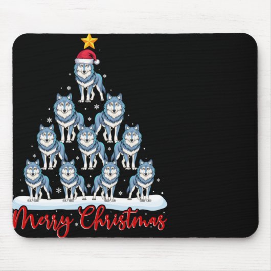 Santa Hat Ugly Xmas Funny Wolf Christmas Tree T Sh Mousepad (Vorne)