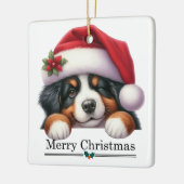 Santa Hat Winking Bernese Mountain Puppy Christmas Keramikornament (Links)