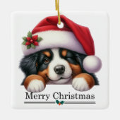Santa Hat Winking Bernese Mountain Puppy Christmas Keramikornament (Vorderseite)