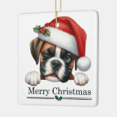 Santa Hat Winking Boxer Dog Puppy Christmas Keramikornament (Links)