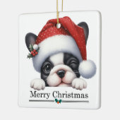 Santa Hat Winking French Bulldog Puppy Christmas Keramikornament (Links)