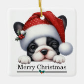 Santa Hat Winking French Bulldog Puppy Christmas Keramikornament (Vorderseite)